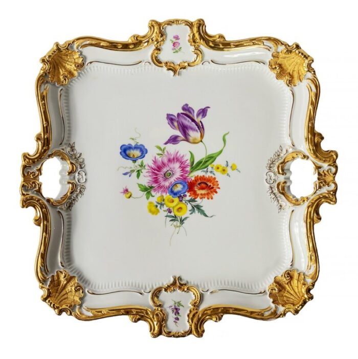 large meissen hand painted gilded porcelain serving plate 1