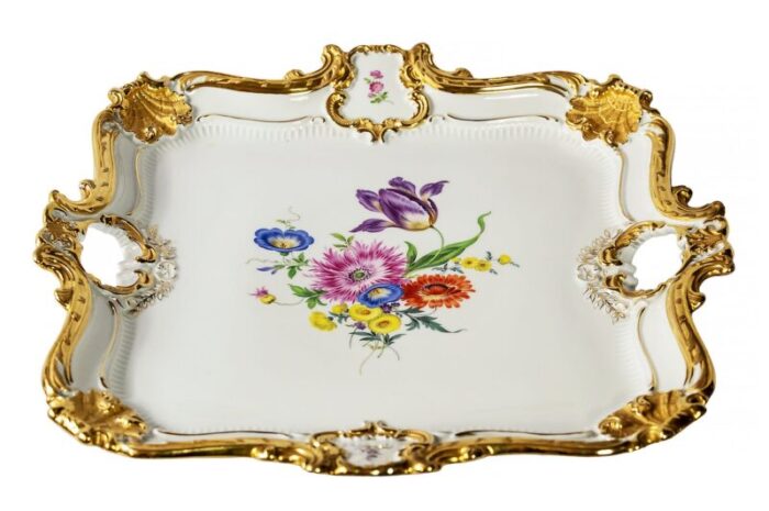 large meissen hand painted gilded porcelain serving plate 2