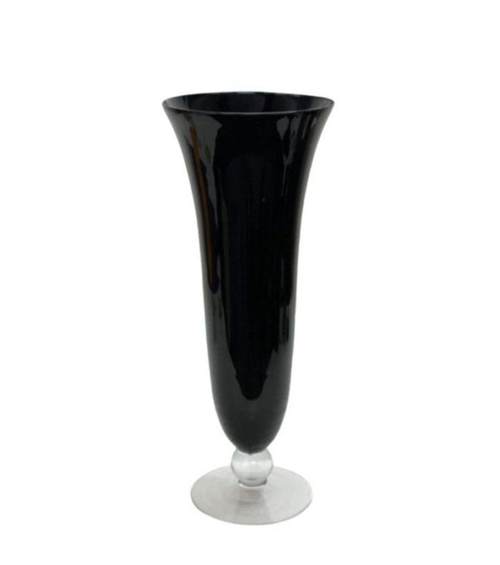 large mid century italian black glass artistic vase with crystal base 1980s 4