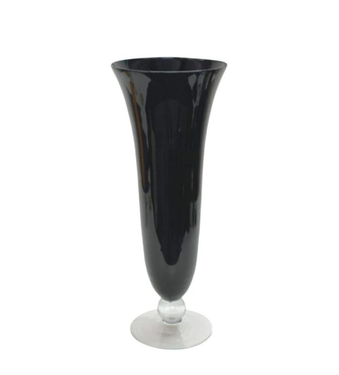 large mid century italian black glass artistic vase with crystal base 1980s 6