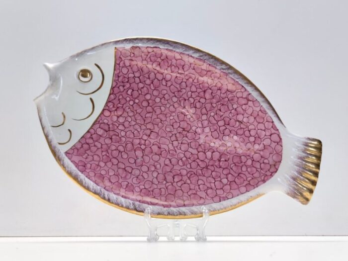 large pink ceramic fish vide poche by rometti italy 1960s 1