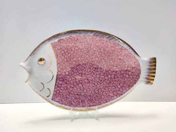 large pink ceramic fish vide poche by rometti italy 1960s 5