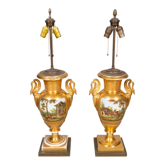 large vieux paris porcelain table lamps a pair 0460