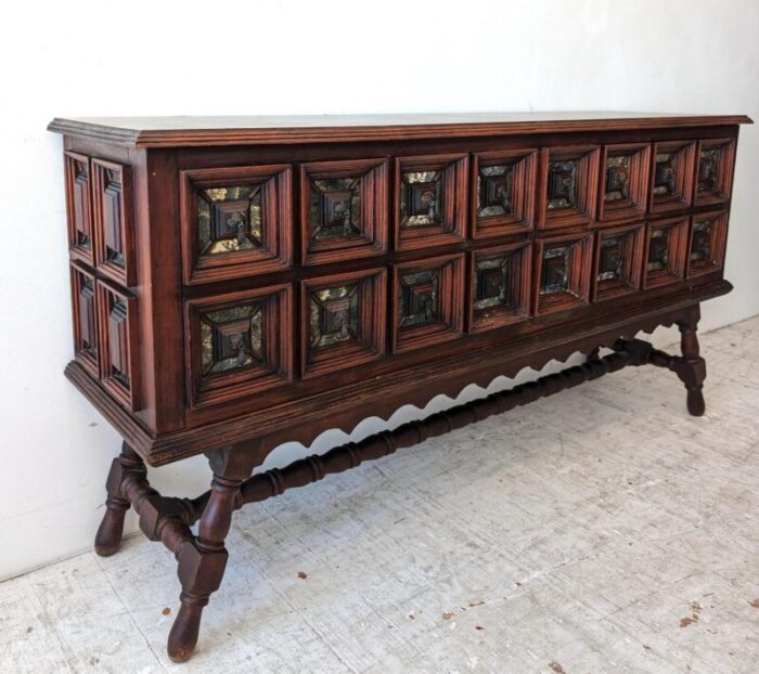 large vintage brutalist panelled cabinet with eglomise mirror glass 1970s 3512