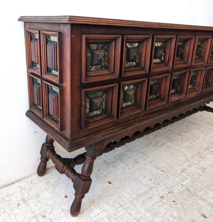 large vintage brutalist panelled cabinet with eglomise mirror glass 1970s 5809