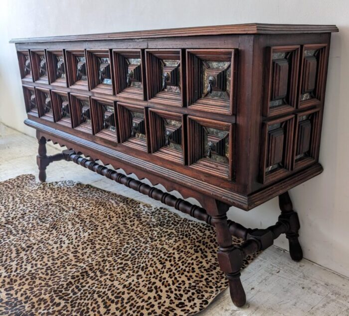 large vintage brutalist panelled cabinet with eglomise mirror glass 1970s 7718