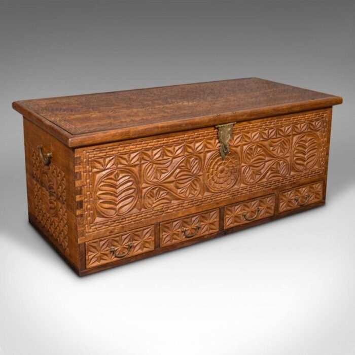 large vintage burmese teak carved chest 1930 1