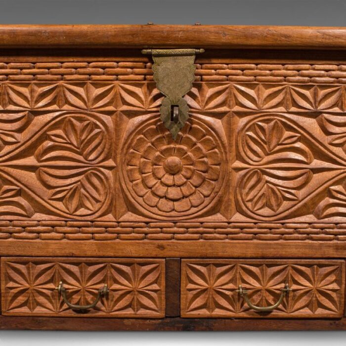 large vintage burmese teak carved chest 1930 11