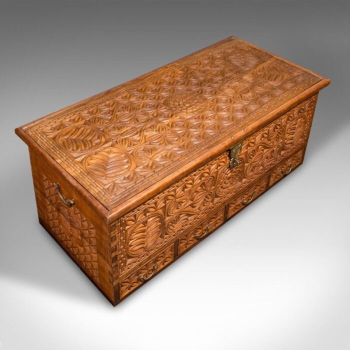 large vintage burmese teak carved chest 1930 7