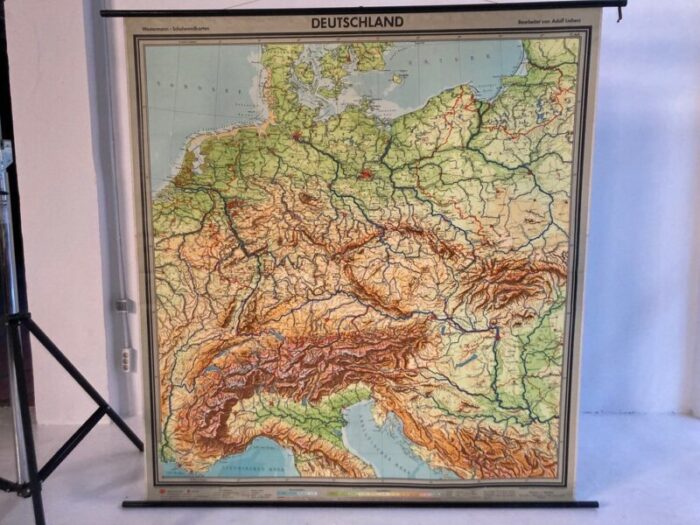 large vintage german linen school map of central europe 1960s 1