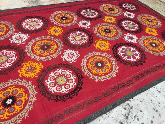 large vintage handmade suzani wall hanging 1970s 9241