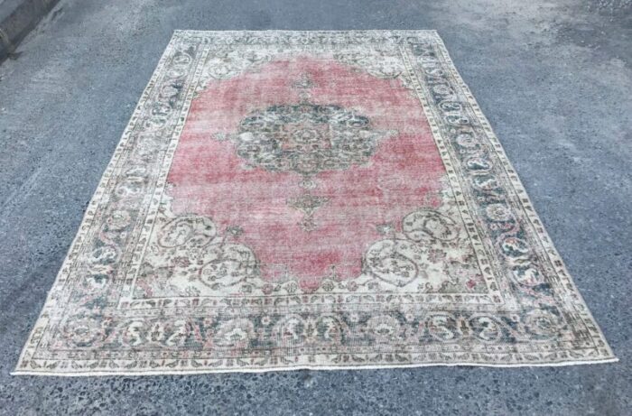 large vintage pale pink rug with medallion design 1980s 3664