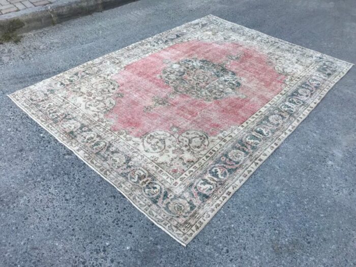 large vintage pale pink rug with medallion design 1980s 7786