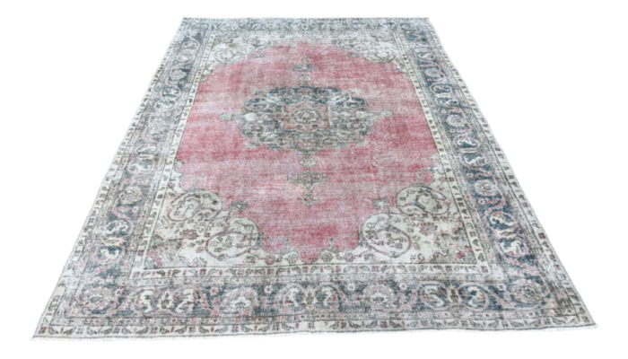 large vintage pale pink rug with medallion design 1980s 8771