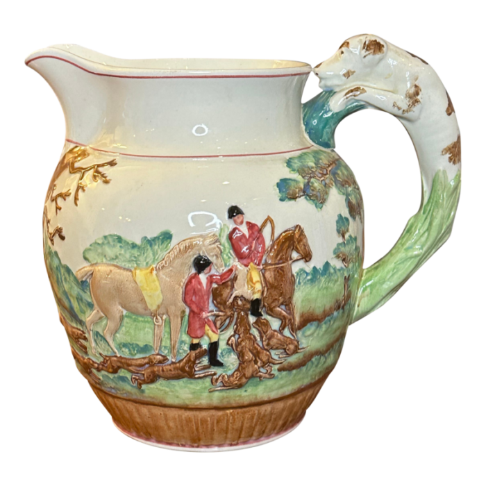 large vintage wedgwood etruria pitcher circa 1930s english hunt scene with hound handle 1240