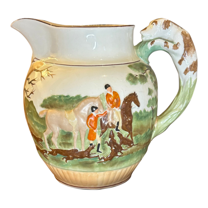 large vintage wedgwood etruria pitcher circa 1930s english hunt scene with hound handle 6474