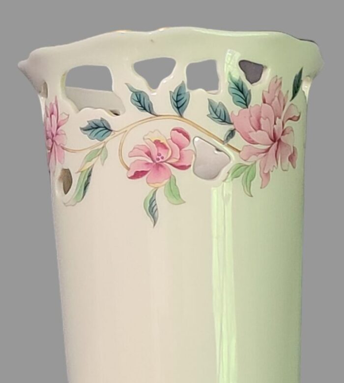 late 20th century lenox painted flowers pierced porcelain vase made in the usa 6693