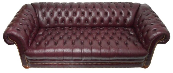 late 20th century oxblood tufted leather english style chesterfield sofa 1589