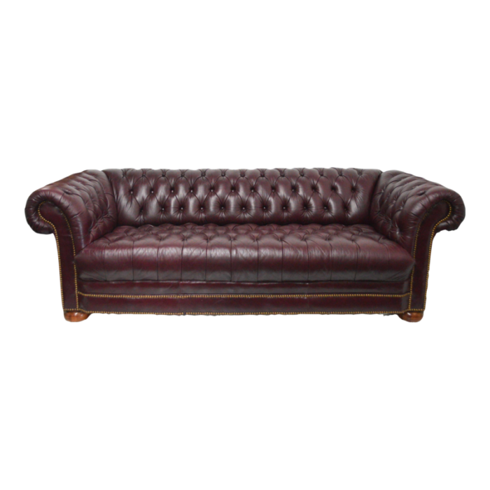 late 20th century oxblood tufted leather english style chesterfield sofa 9145