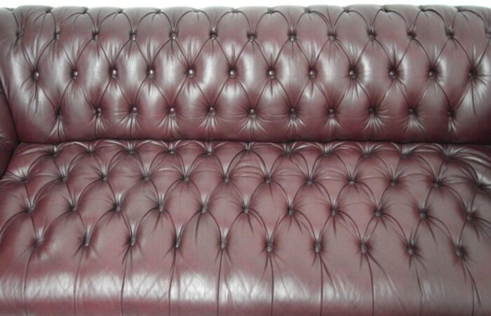 late 20th century oxblood tufted leather english style chesterfield sofa 9659