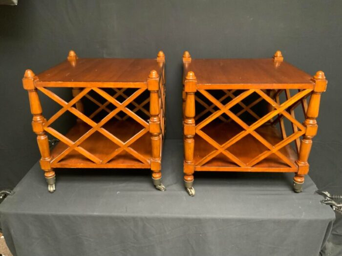 late 20th century pair of chippendale style side tables on castors 5536