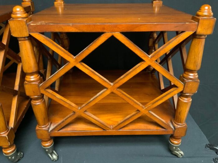 late 20th century pair of chippendale style side tables on castors 6972