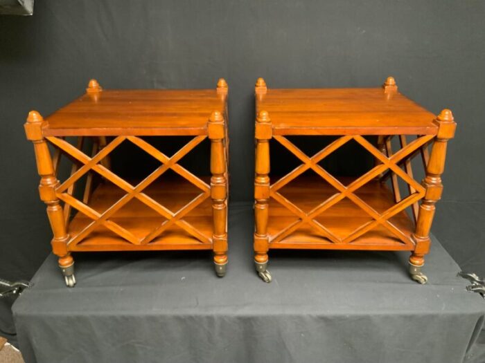 late 20th century pair of chippendale style side tables on castors 8235