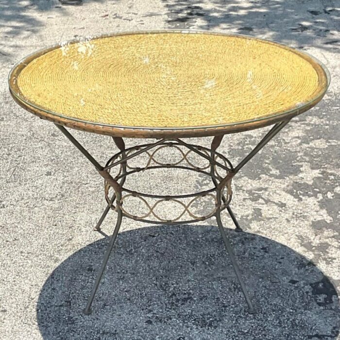 late 20th century vintage coastal twisted jute dining table 8108