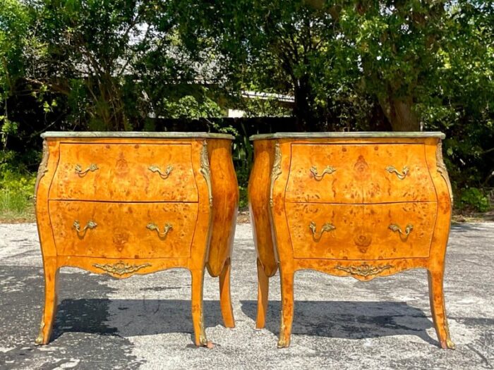 late 20th century vintage regency burl wood and ormolu bombe chests a pair 0114