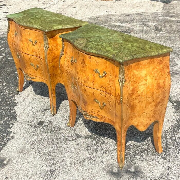 late 20th century vintage regency burl wood and ormolu bombe chests a pair 0753