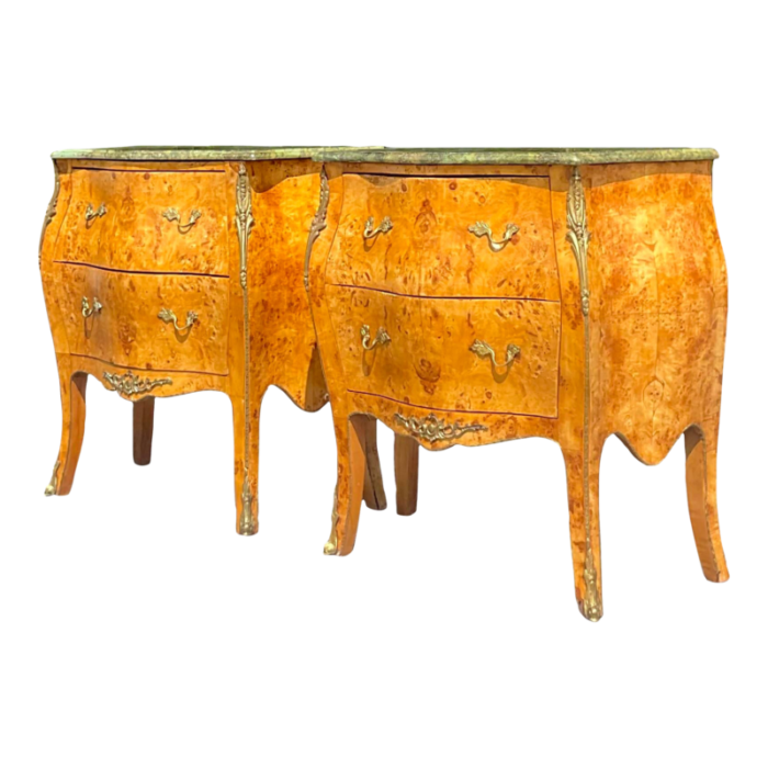 late 20th century vintage regency burl wood and ormolu bombe chests a pair 5317