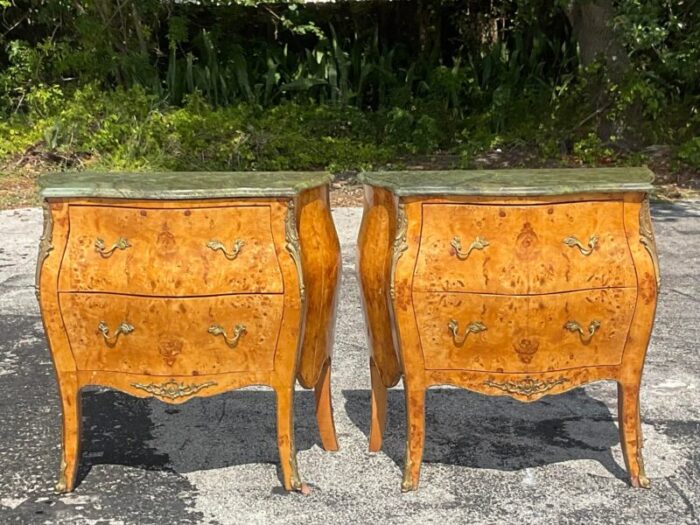 late 20th century vintage regency burl wood and ormolu bombe chests a pair 8180