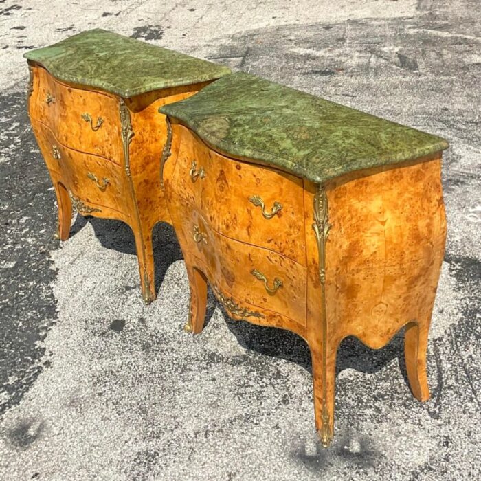 late 20th century vintage regency burl wood and ormolu bombe chests a pair 9168