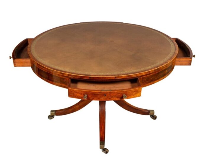 late regency mahogany and rosewood drum table 0736