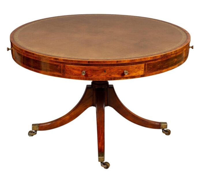 late regency mahogany and rosewood drum table 1352