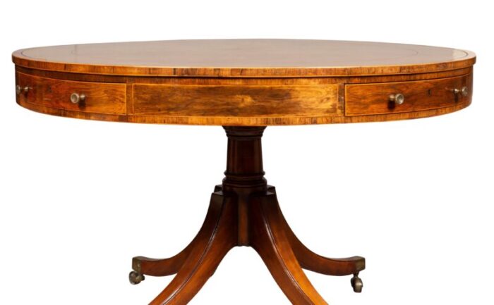 late regency mahogany and rosewood drum table 4952