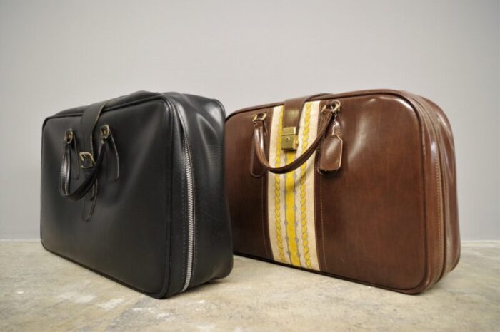 leather suitcases 1950s set of 2 3