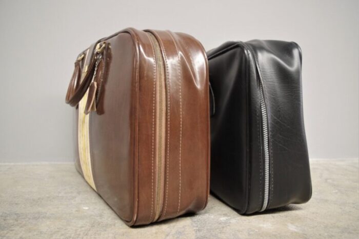 leather suitcases 1950s set of 2 4