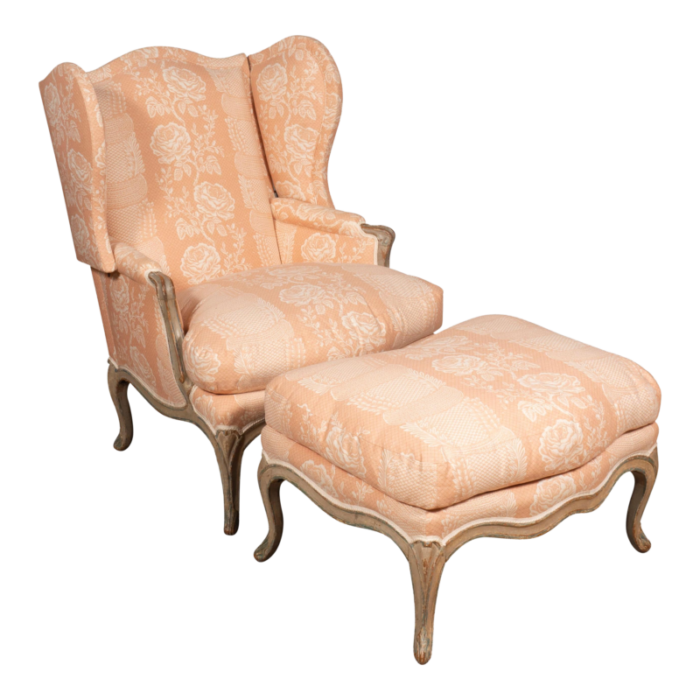 louis xv painted duchesse brisee a oreilles chair and ottoman 9916