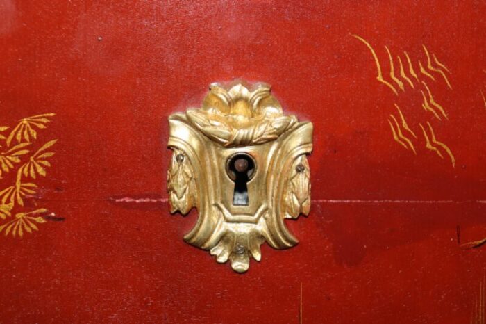 louis xv red chinese raised gold paint decorated kahn and cie of france commode 0231