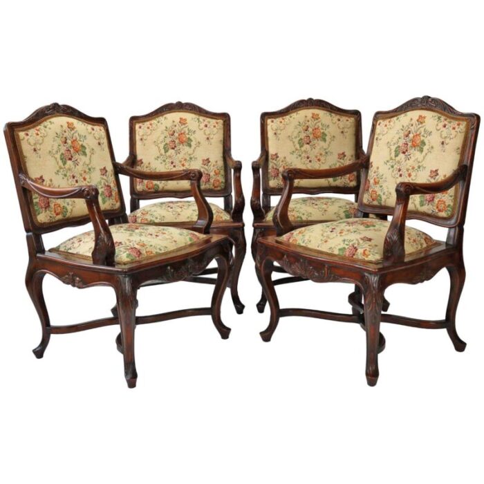 louis xv rococo style carved walnut amchairs sofa and table 1860 set of 6 1269