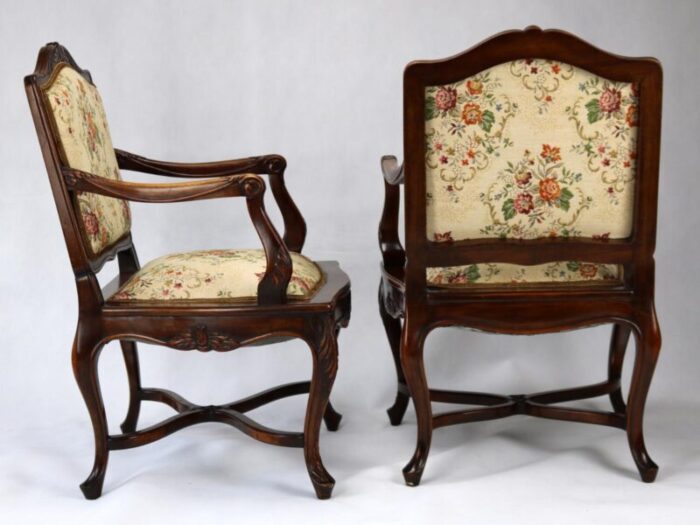 louis xv rococo style carved walnut amchairs sofa and table 1860 set of 6 3053