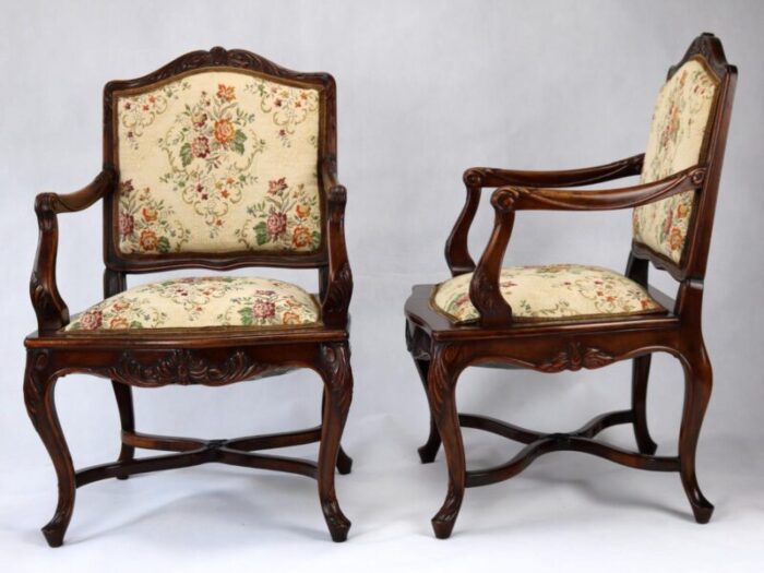 louis xv rococo style carved walnut amchairs sofa and table 1860 set of 6 5632