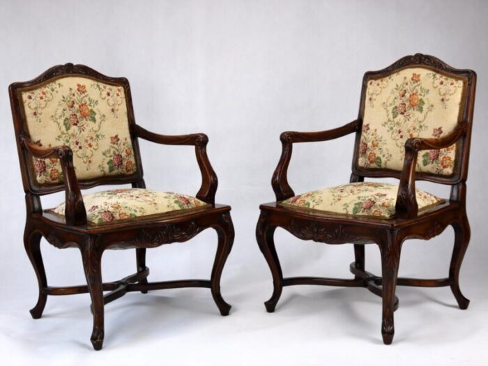 louis xv rococo style carved walnut amchairs sofa and table 1860 set of 6 5668