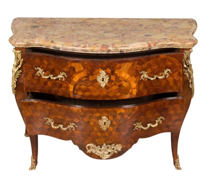 louis xv tulipwood and parquetry commode 3343