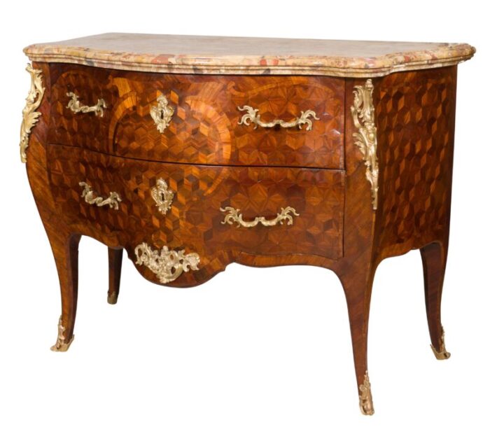 louis xv tulipwood and parquetry commode 7131