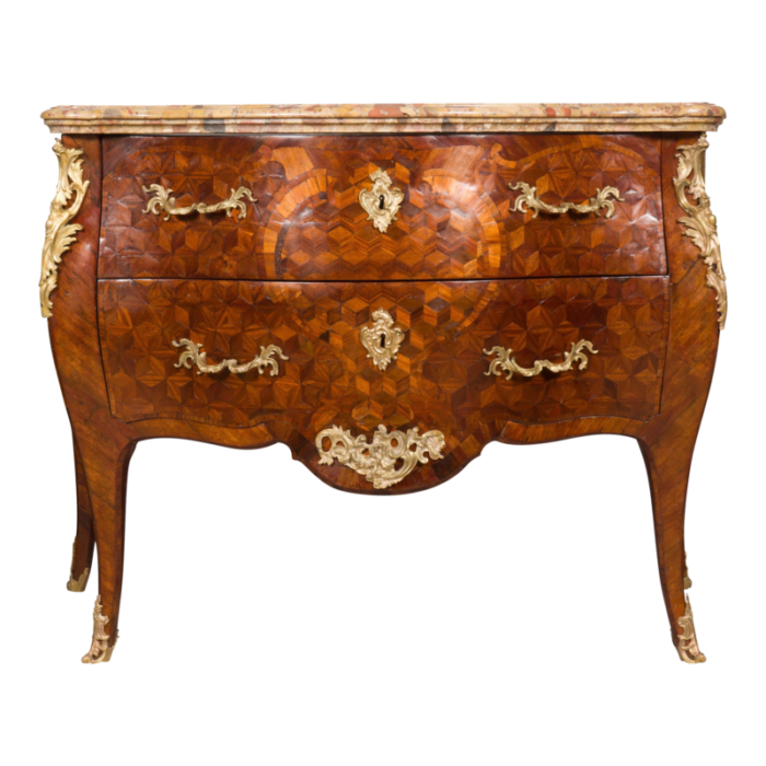 louis xv tulipwood and parquetry commode 9596