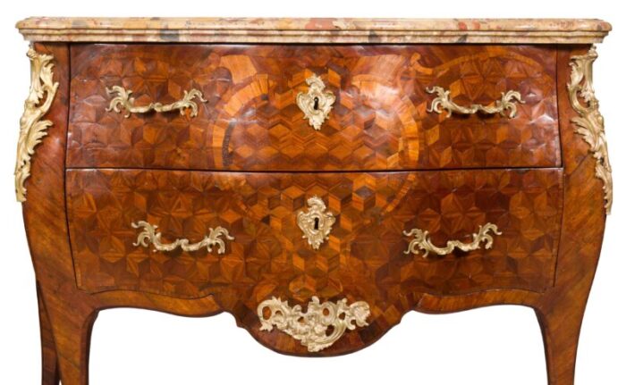 louis xv tulipwood and parquetry commode 9994