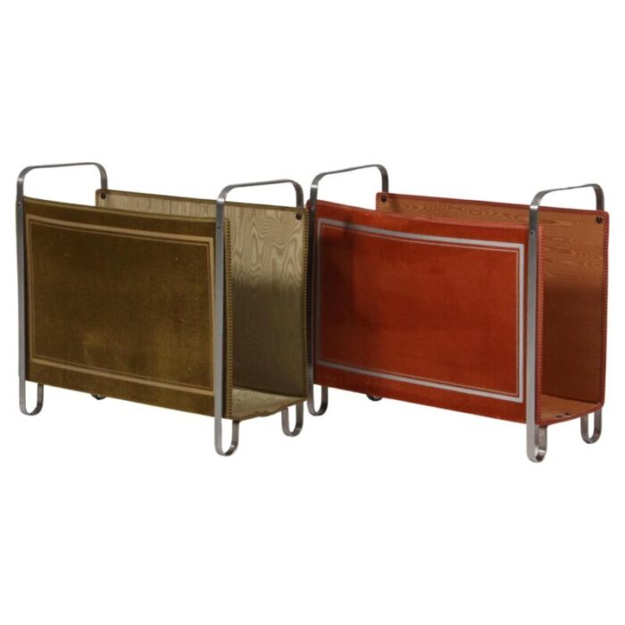 magazine rack in velvet and stainless steel 1960s 1