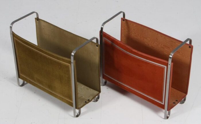 magazine rack in velvet and stainless steel 1960s 4